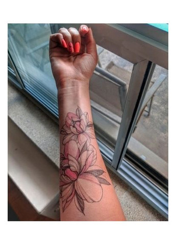 Тимчасове тату Чорна троянда з компасом 21х15 см, Fine Line, контурні (TH486) Tattoo (366891010)