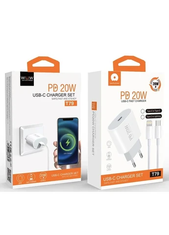 Мережевий зарядний пристрій WUW PD 20W USB C з кабелем Lightning No Brand T79L (401166004)