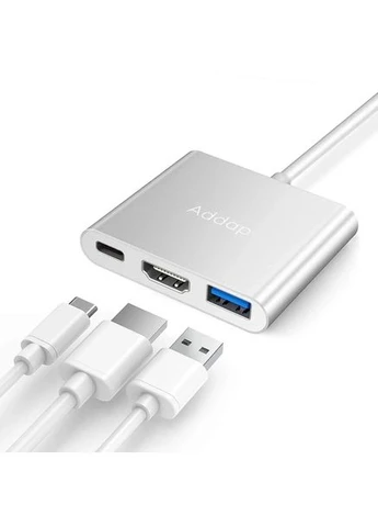 USB Type-C хаб 3в1: USB 3,0 + HDMI + Type-C, мультифункциональный разветвитель для ноутбука MH-06 Addap (389933687)