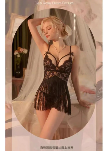 Шикарний пеньюар із м'якого мережива чорного кольору. Мереживний пеньюар прозорий із трусиками для сну China (360862615)