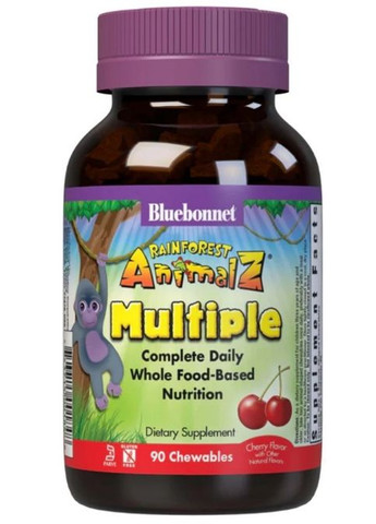 Rainforest Animalz Multiple Complete Daily 90 Chewables Cherry Bluebonnet Nutrition (294058489)