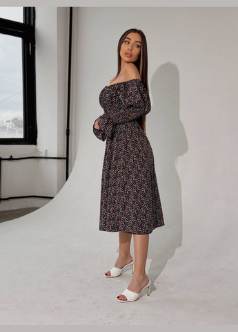 Черное повседневный женское платье FINO Mode с цветочным принтом