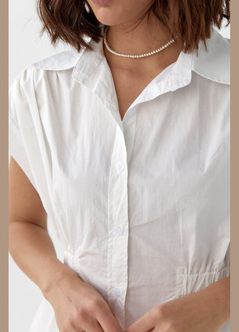 Молочная летняя женская рубашка с резинкой на талии. Lurex