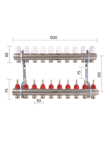 Колектор з витратомірами Standart 1" 10 виходів Thermo Alliance SD235W10 (341326681)