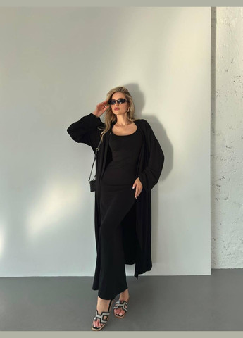 Черное повседневный платье женское - однотонное, длина макси + кардиган JUGO однотонное
