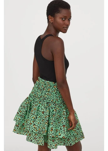 Салатовая юбка лето,салатовый в узоры, H&M