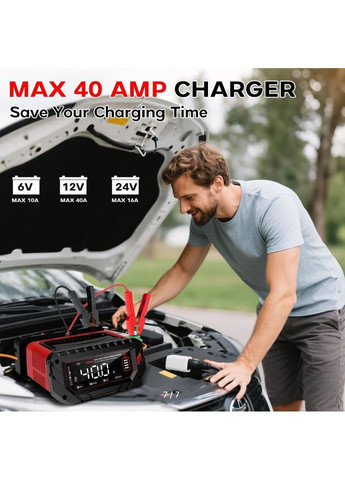 Импульсное зарядное устройство P40 для аккумуляторов 6V / 12V / 24V поддержка AGM и GEL АКБ (2104618917) HTRC (372466558)