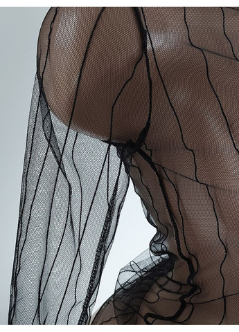 Чёрная прозрачная кофточка в полоску гольф кофточка сетка водолазка блузка (арт.10048) No Brand