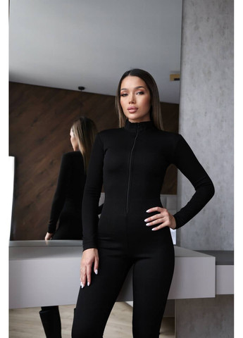 Жіночий теплий комбінезон з блискавкою MonCher комбінезон-брюки чорний повсякденний