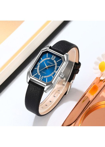 Часы 2238 серебристые с черным кожаным ремешком для женщин кварцевые стрелочные с римскими цифрами ProDobro (367265983)