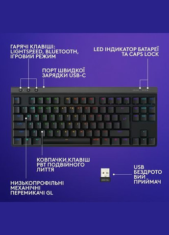 Клавиатура G515 TKL Lightspeed Tactile Bluetooth RU Black (920012538) Logitech (303341610)