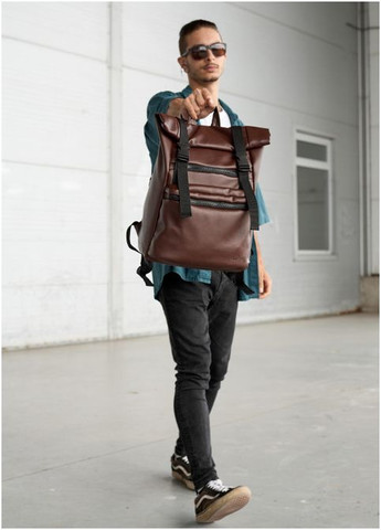 Рюкзак чоловічий для подорожей для ноутбука з екошкіри ролл RollTop LTT шоколадний Sambag (302257596)