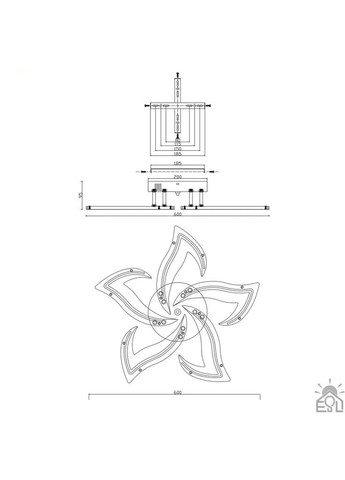 Управляемая светодиодная люстра ELLA 50 Вт 5F 600x95 мм Черная ESLLSE (365651654)