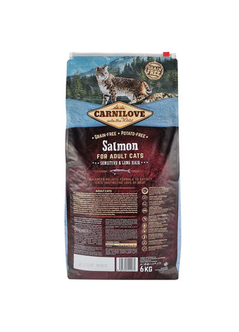 Сухий корм Cat Sensitive & Long Hair для котів з чутливим травленням, лосось, 6 кг Carnilove (306721808)