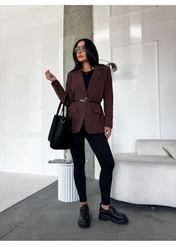 Коричневый женский женский пиджак No Brand однотонный - демисезонный