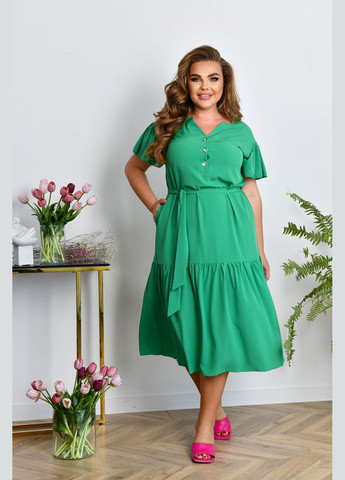 Зеленое повседневный платье-рубашка с поясом рубашка No Brand однотонное