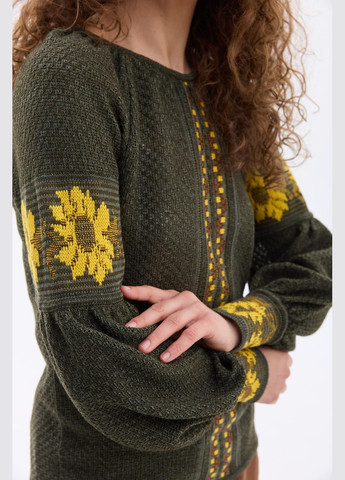 Хакі в'язана блуза "соняшники" MEREZHKA візерунок орнамент бавовна (315731904)