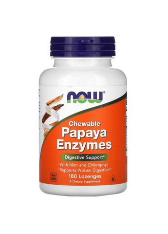 Ферменти папайї Papaya Enzymes для покращення травлення 180 пастилок Now Foods (263606426)