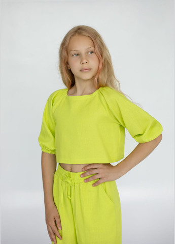 Салатовий літній лляний костюм для дівчинки "prettу" (салатовий) брючний No Brand