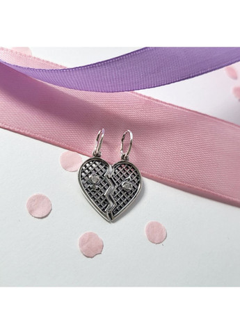 Серебряная парная подвеска Два Сердца с белыми камнями черненое серебро 925 проба 3210 1.64г No Brand (306741424)