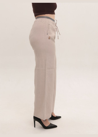 Брюки женские бежевые широкие льняные на резинке большие размеры CARMITO Палаццо (329854070)