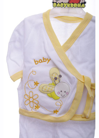 Білий комплект розпашонка, повзунки, шапочка трикотажний в коробці бджілка біла 62 см (40196) BABYKROHA