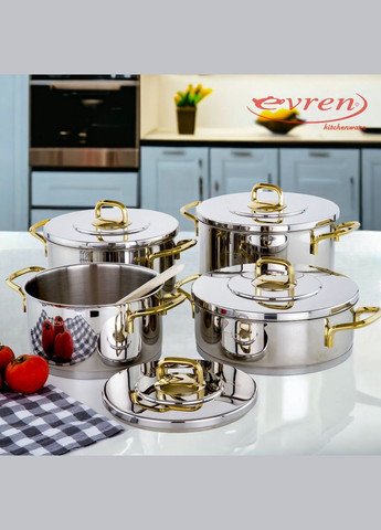 Набір каструль із 8 предметів. Виготовлені із нержавіючої сталі. Evren 9500 (318677839)