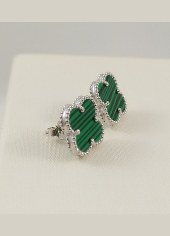 Срібні сережки "Клевер" з малахітом 22311494334 Shatlen Сережки (329727511)