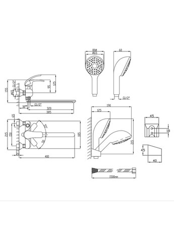 Змішувач для ванни 43 79 з поворотним виливом (з душовим гарнітуром) (k40) LD43790051CRM35128 Chrome LIDZ 0051 (346492323)