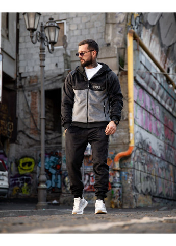 Чоловічий спортивний костюм на хутрі осінь/зима чорний No Brand (361444815)