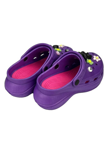 Женские кроксы сабо на платформе с джибитсами фиолетовые 10119-4 Sanlin (292712101)