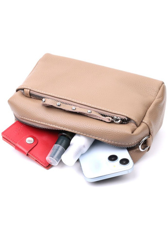 Сумка для жінок з акцентом на стильний бігунок з натуральної шкіри 22650 Бежева Vintage (331910346)