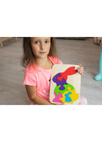 Пазл дерев'яний для дітей "Зайчик кольоровий" 25х19 см (з екологічного матеріалу) HM furnitura (365248811)
