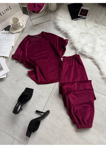 Бордова всесезон жіноча піжама футболка + штани No Brand