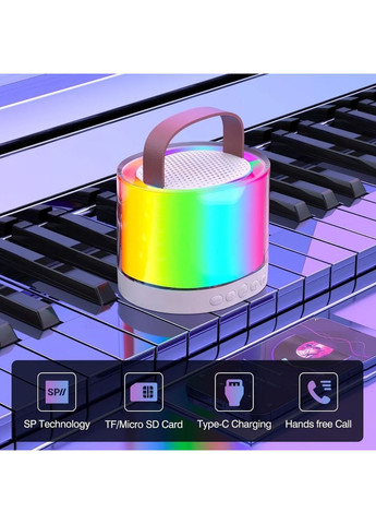 Бездротова Bluetooth колонка портативна з 2 мікрофонами та RGB-підсвічуванням для караоке Бежева No Brand (361029060)