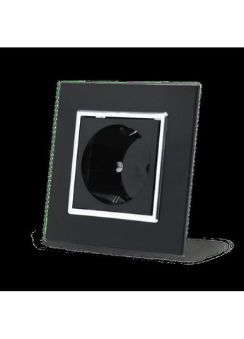 Електрична розетка з заземленням, чорна з хромованою вставкою, скло, шторки, 250В 16А (VL-C7C1EU-12C) Livolo (372162059)