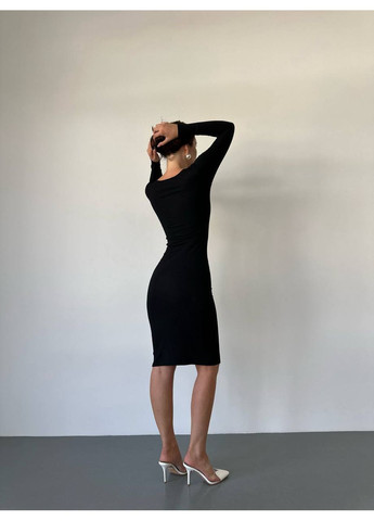 Чорна коктейльна, повсякденний, вечірня, ділова, кежуал жіноча сукня в рубчик а-силует No Brand однотонна