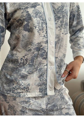 Светло-серая всесезон идеальный домашний костюм-пижама рубашка + брюки Vakko