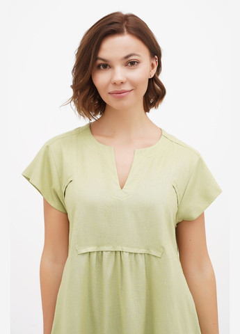 Светло-зеленое свободное мини платье из тонкого полульна однотонное без вышивки лиза, рукав короткий. светло-зеленый, р.48, код 0417/48/911 ГАЛЕРЕЯ ЛЬОНУ