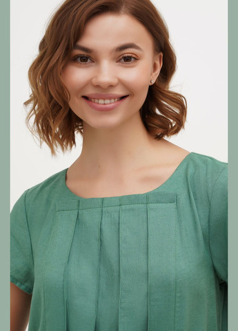 Зелена легка міді сукня зі складками та кишенями, матеріал льон і віскоза, осока., р., код 0452/54/1621 ГАЛЕРЕЯ ЛЬОНУ