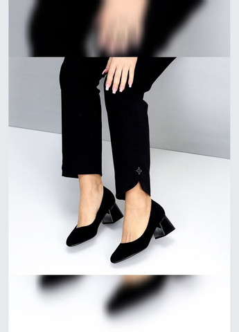 Viki Жіночі чорні туфлі еко-замша на середньому підборі, класичні туфлі з круглим носком чорний з штучна замша, — літо (317783967)