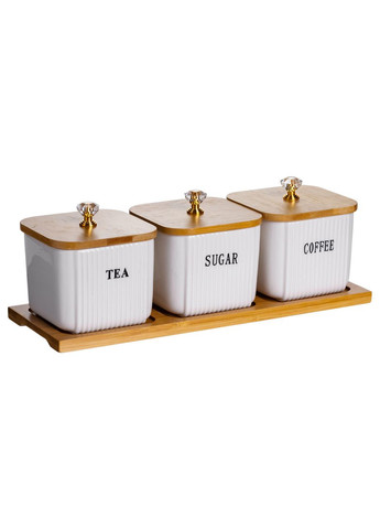 Набір порцелянових квадратних банок для сипучіх на підставці 3 шт. по 350 (мл) для чаю кави цукру SCT-643 Yiwu (369446715)