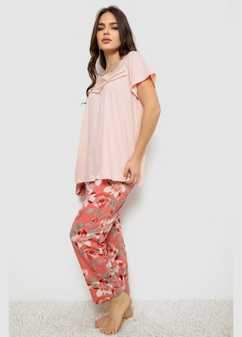 Персикова піжама жіноча з принтом, колір персиковий, 243r1600-003 Isik