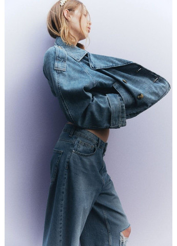 Темно-синя демісезонна жіноча джинсова куртка н&м (56804) xs темно-синя H&M