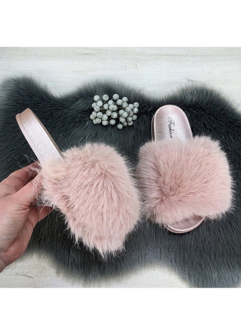 Розовые шлепанцы женские меховые Fashion