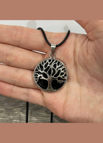 Подвеска с натуральным камнем Черный Агат в оправе "Древо Жизни" - кулон на брелке в подарочной коробочке Овен (326807791)