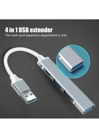 USB Type-A хаб концентратор / розгалужувач, на 3 порти USB + 1 порт Type-C ( Silver ) OEM (402245573)
