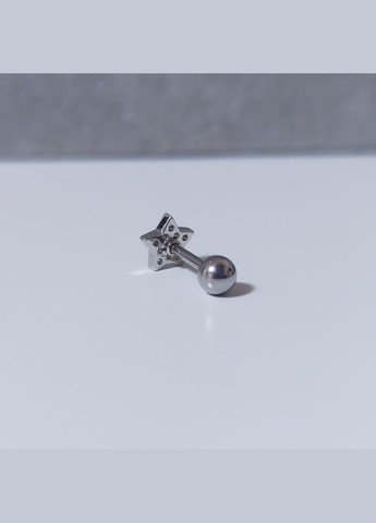 Сережка штанга для пірсингу вуха Зірка MK1197-62 сріблястий DeKolie (315023838)