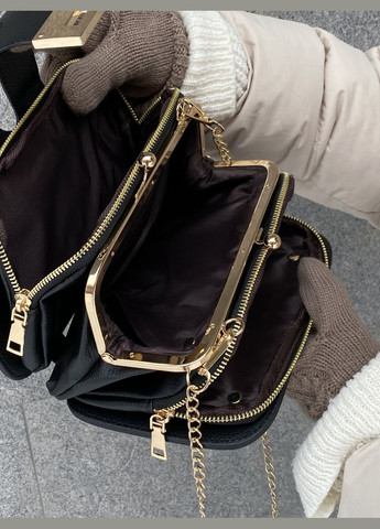 Жіноча сумка крос-боді 10214 на цепочці на три відділи чорна No Brand (292631198)