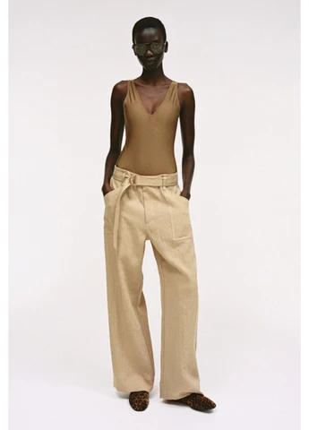 Женские широкие брюки с поясом Н&М (57413) XS Бежевые H&M (302756844)
